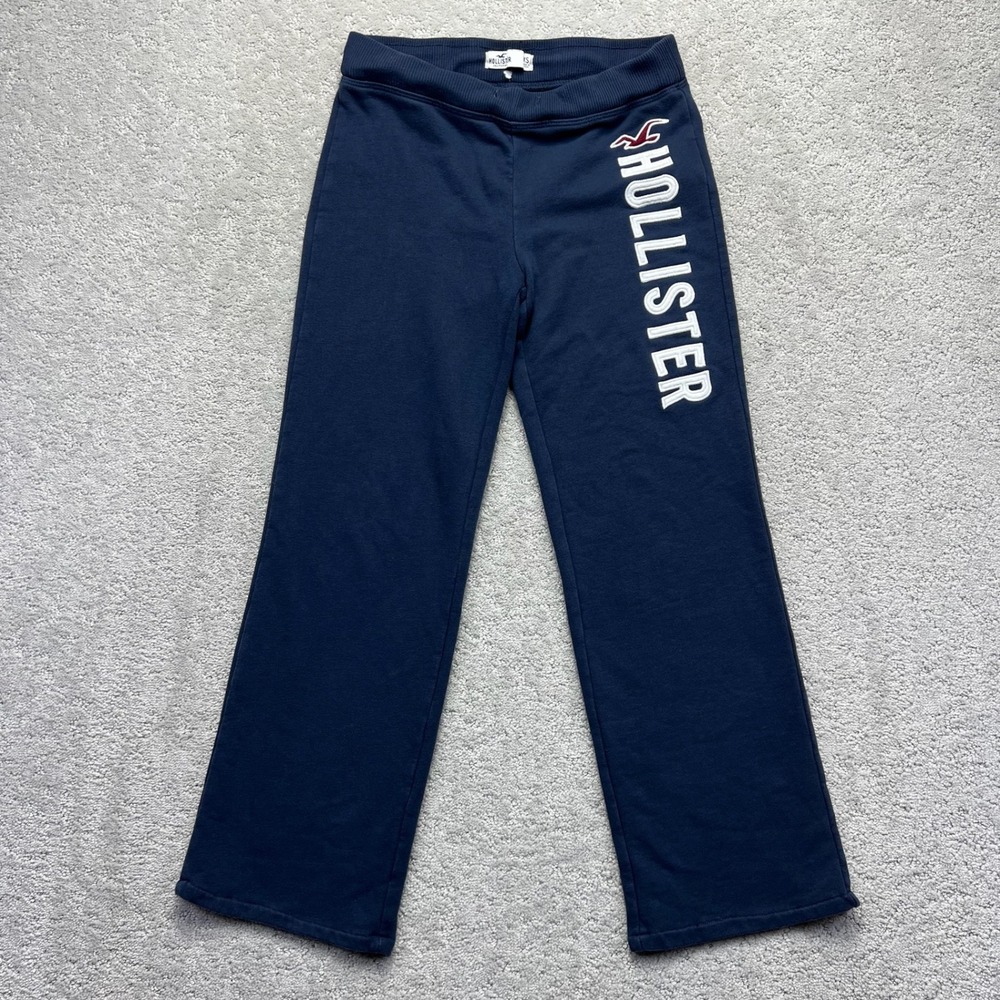 Hollister Sweatpants Womens XS Navy Blue Fleece Flare Leg Bootcut Y2K Style